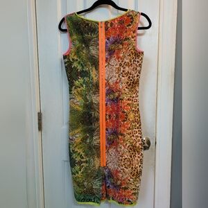 ELIE TAHARI Claudia Tropical Leopard Print Eyelet Overlay Dress Size 4